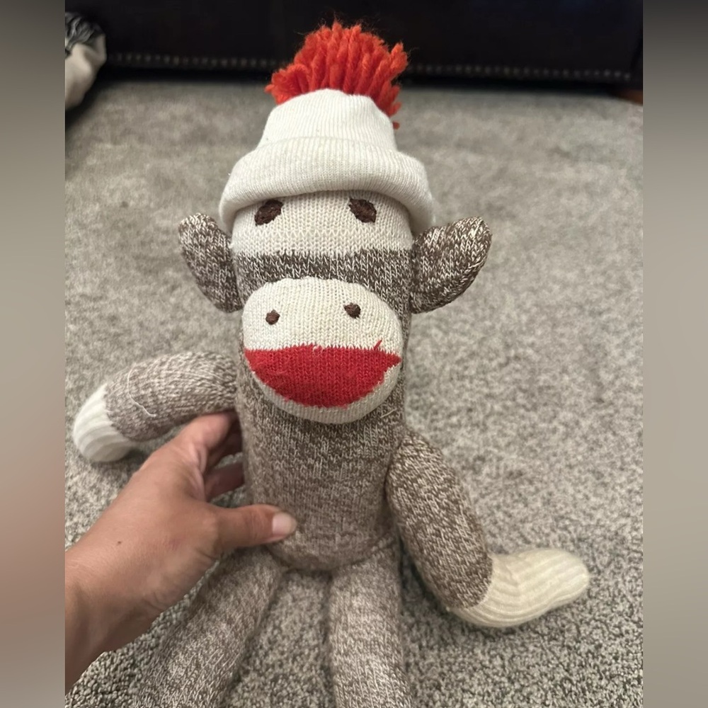 Vintage  Stuffed Sock Monkey Doll1 22” With Hat Skinny